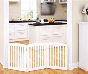 New In Box Pawland 3 Panel Wood Freestanding Pet Dog Gate Barrier 24" High 60" In Length