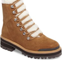 Marc Fisher Izzie Brown Suede Shearling Lace Up Boots 8 New in Box