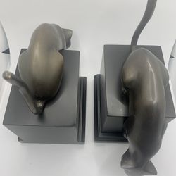 Two MCM Black Panther Dark Bronze Bookends Vintage Long Tail