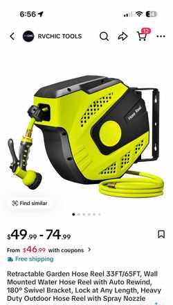 RVCHIC Automatic Retractable Garden Hose Reel Wall Mounted with Spray Nozzle (Yellow/Black)