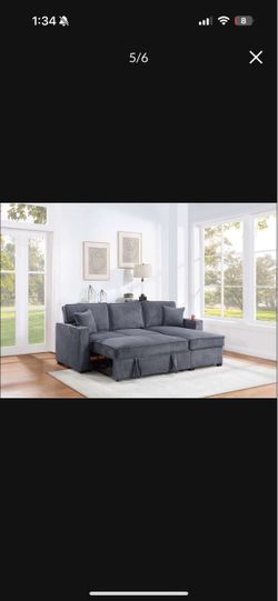 Gray Sectional Sofa with Pull-Out Bed