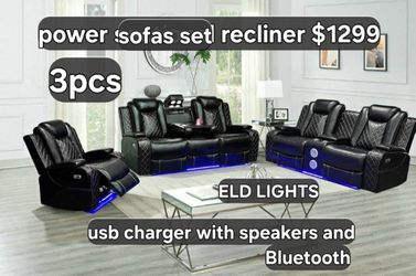 Power sofas set 3pcs recliner Eld lights speakers and Bluetooth usb charger