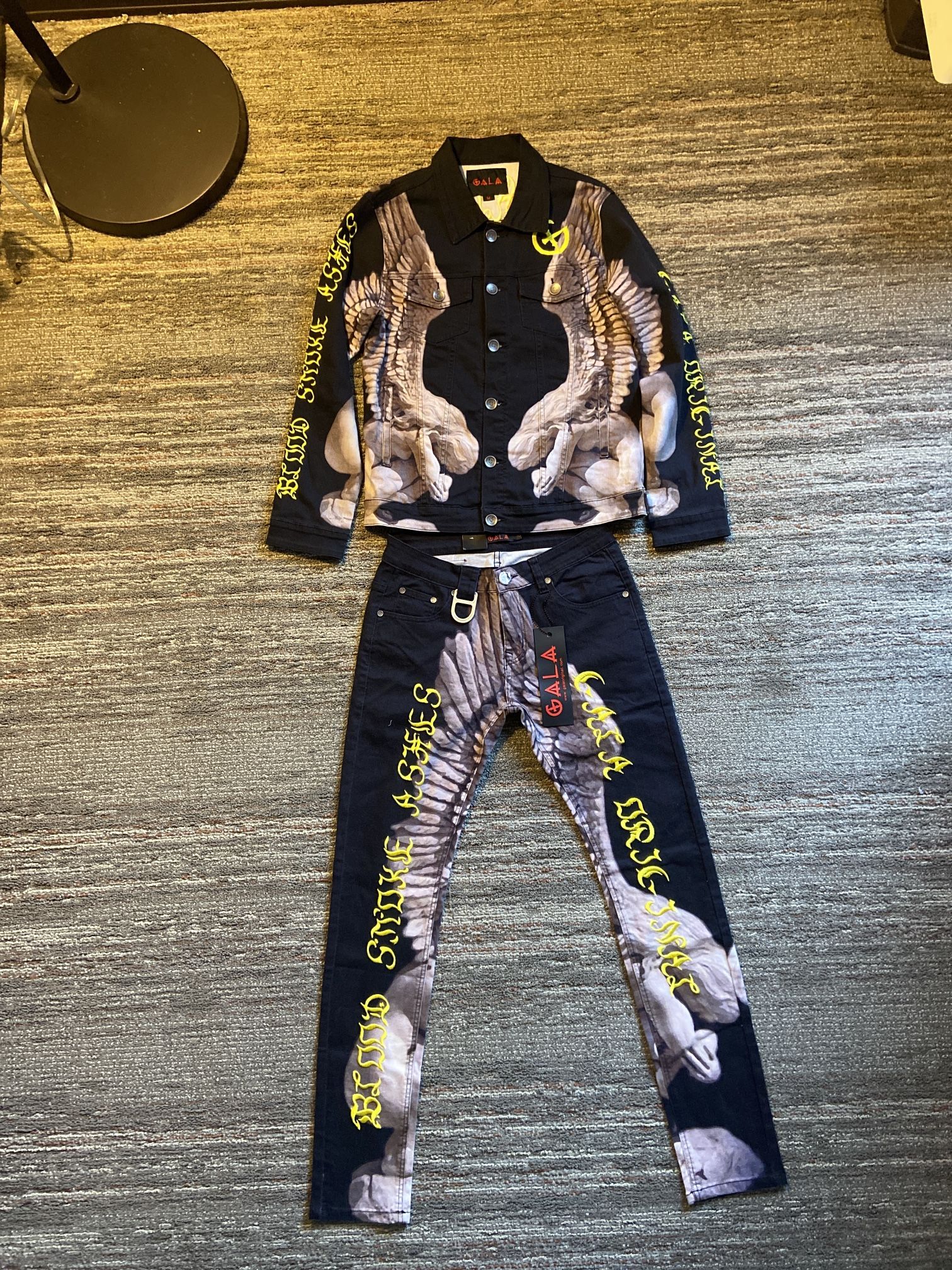 “Arrival” Gala Original M Medium Black Denim Jean Jacket And Pants 30x32 Set