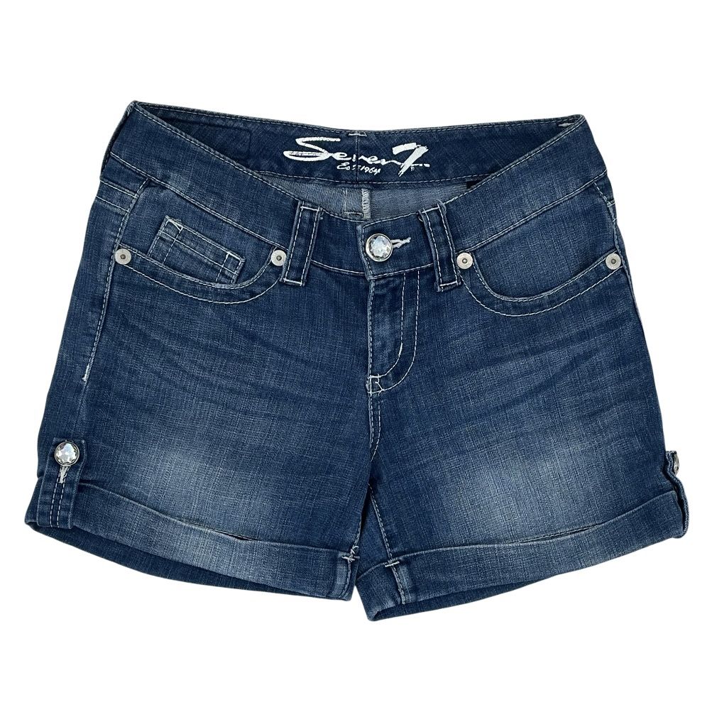 Seven7 Womens 6 Petite Jean Shorts Cuffed Rhinestone Accents