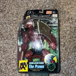 The Legend Of Sharkman The Prawn Action Figure. Plastic is dented & cardboard is bent 