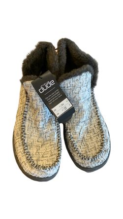 Hey Dude Denny Cozy Lined Booties Slippers Gray White Tweed Women's Size 11 NWT