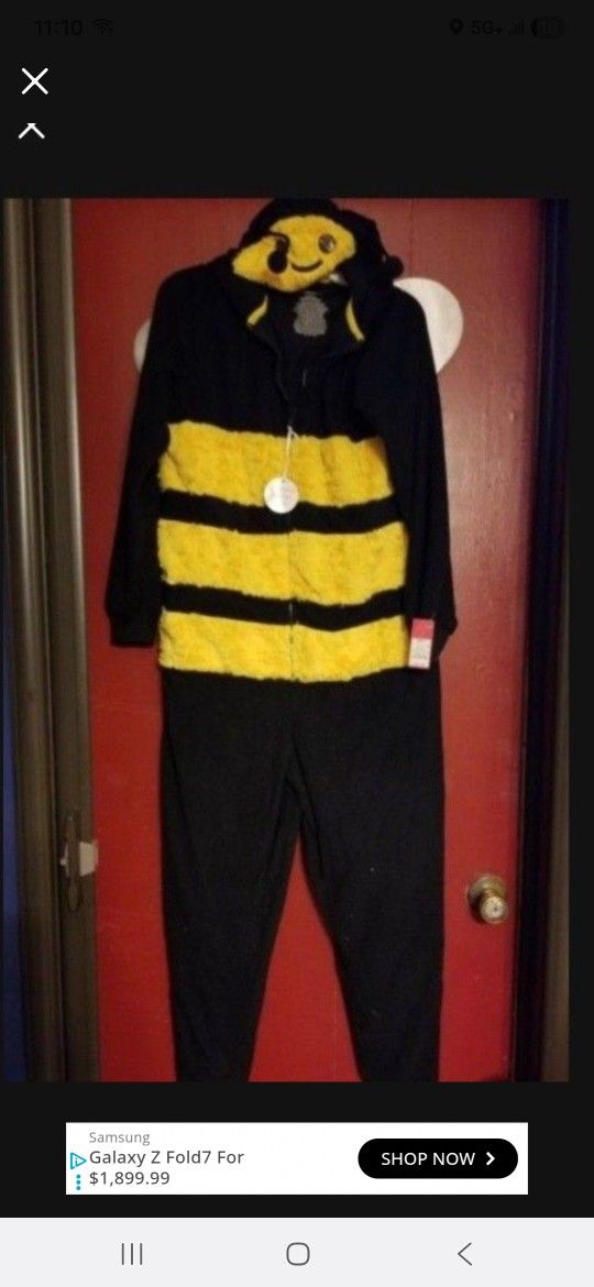 Bumblebee union suit costume with hood Teen/adult