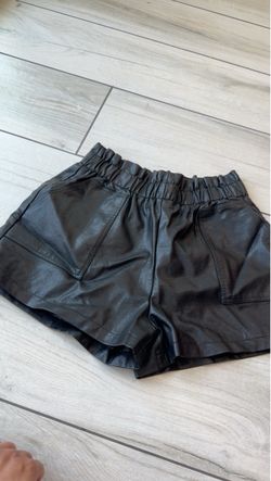 black high-waisted faux leather shorts