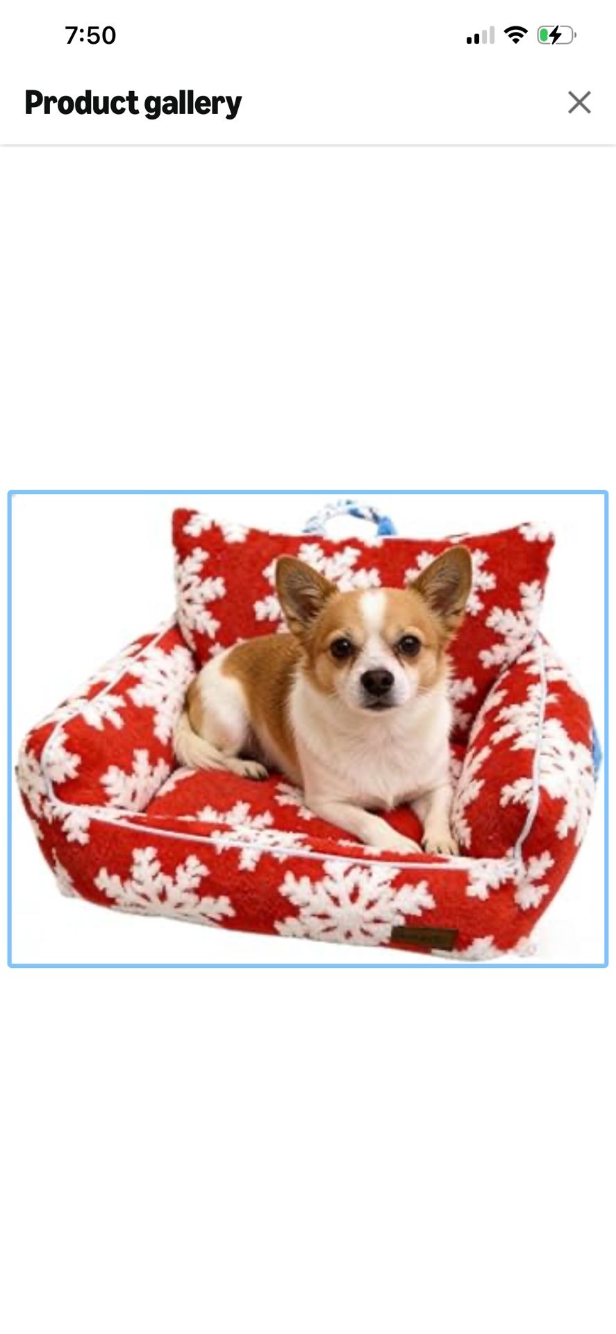Festive Snowflake Dog Bed, Red and White, Soft Plush, Small Pet Sofa Style Couch Bed for Dogs and Cats