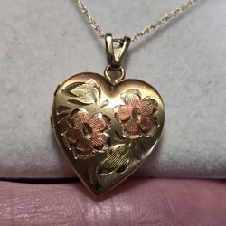 14k Necklace With 14k Plated Locket Heart Pendant 