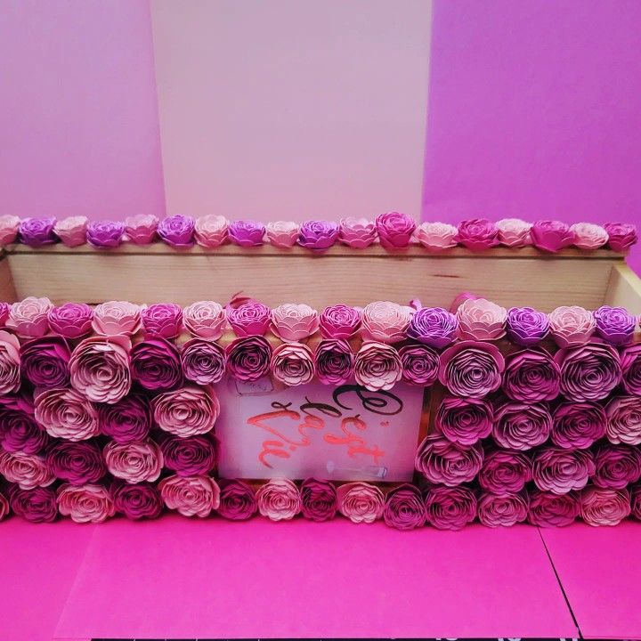Hand Made Roses On Wine Box With Stella Rose Bottle