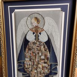 Framed Embroidered Angel Artwork – Intricate & Unique