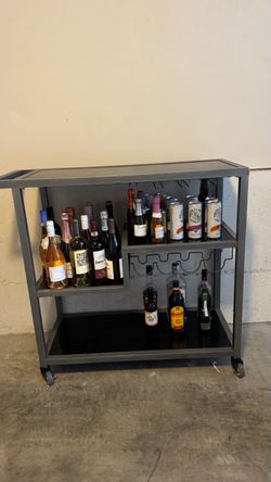 Rolling Bar Cart with Wine Glass Rack