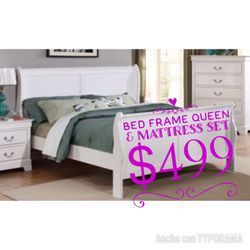 Bed frame queen and mattress set