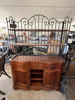 Wood and Wrought Iron Baker's Rack Buffet