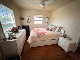 Malm High queen bed frame/4 storage boxes