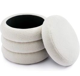 Off White Boucle Ottoman - NBL034