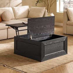 mopio Blake Lift Top Coffee Table with Storage, Modern Farmhouse Square Wood Center Coffee Table with Easy Lifting Top, Chamfered Edge & Soft Closing 