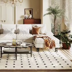 L-Shaped Modern Sofa Pale Linen with Chaise