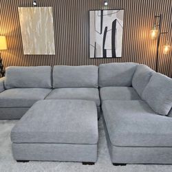 LIKE NEW - Modern Maycen Fabric Gray Sectional with Ottoman