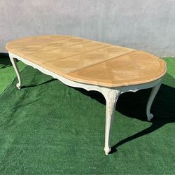 Vintage French Louis XV style mid century parquet walnut dining table