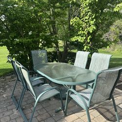 Outdoor Table, Glass Top With 6 Chairs