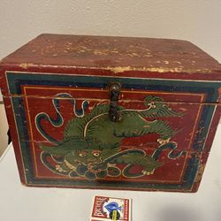 Small Chest With Tibetan or Chinese Foo Dog Painting