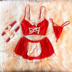 Red White Size, Small  Exotic French Maid Lingerie