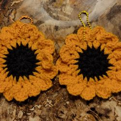 approximately 5" crocheted Sunflower keychain, backpack or purse accessory,  ornament, etc. $2 each.