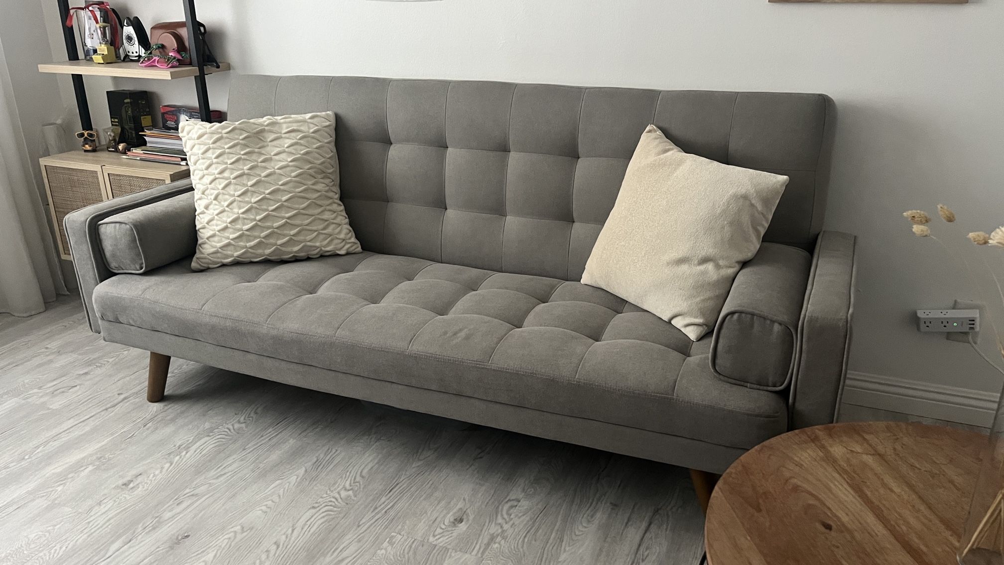Gray Futon Sofa – Converts to Bed