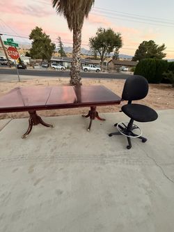 Dark Wood Dining Table & Black Office Chair