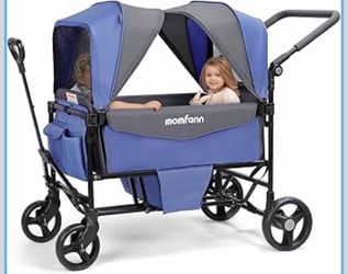 Stroller Wagon for 2 Kids, Foldable All-Terrain Wagon Stroller with Adjustable Push & Pull Handle, 5-Point Harness, Removable Canopy, Parent Organizer