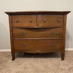 Antique Oak Dresser With Bevel Mirror 