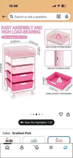 Pink rolling cart