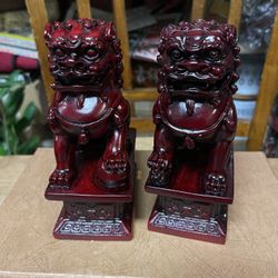 red stone Fu Dogs  a pairs 