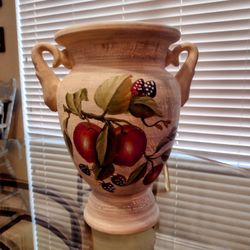 Ceramic Vase, 11 Inches Tall And 10 Inches Wide Including Handles