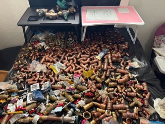 Large Lot of Copper and Brass Plumbing Fittings , PRV , angle stop valves , hose bib , pex fittings ,
