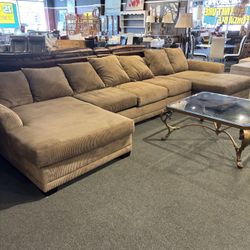 SECTIONAL Tan Curdoroy Sectional Sofa w/ 2 Chaise Loungers - AS IS - SKU: NSWPL3