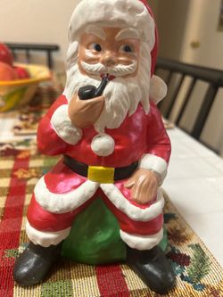 Vintage Santa Claus Figurine with Pipe – Retro Christmas Decor