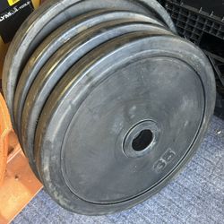 3 - 35lb Olympic 2in Bumper Plates. 1- 45lb Bumper Plate. 