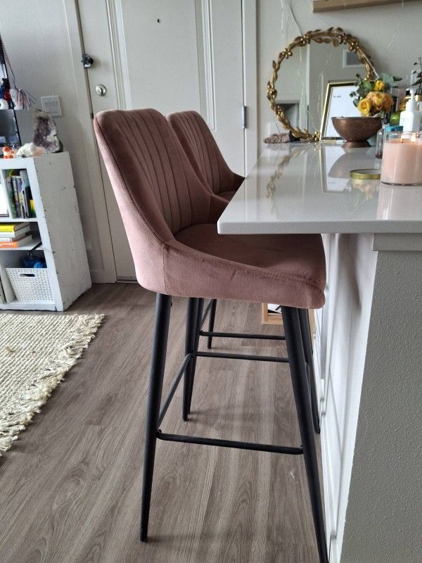Duhome Bar Stools with Back Set of 2, Velvet Upholstered Barstools with Metal Legs for Kitchen Bar Chairs Pink Mauve