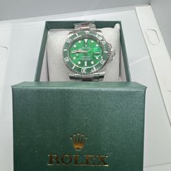 New Automatic Movement “hulk” Green Face / Silver Band Designer Watch With Box! 