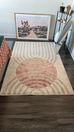 Boho Area Rug with Abstract Arc Design