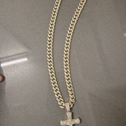 18 Inch Gold Chain With Iced Out Cross Charm