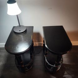 Pair of Black Side Tables with Lamp