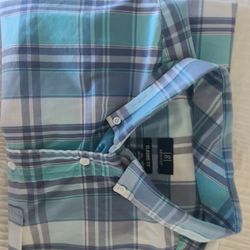 George Classic Fit Plaid Short Sleeve Button-Up Shirt Blue Green White Size 2X L