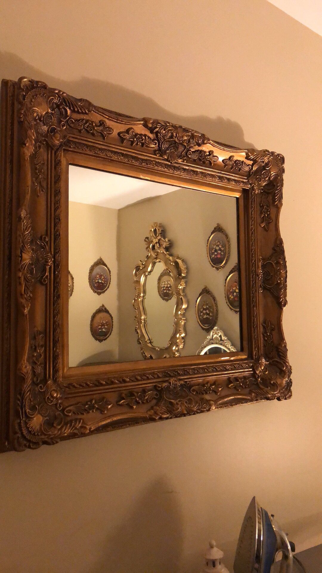 36”X31” beautiful Antique Vintage French Wooden gold Mirror