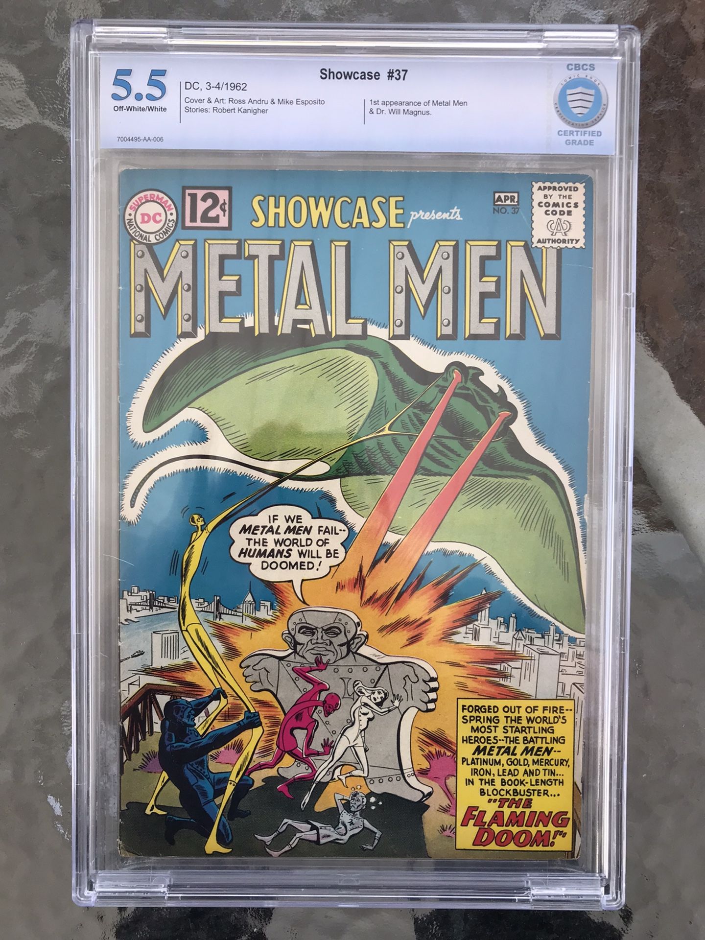 Showcase #37 (1962) CBCS 5.5 — O/w To White Pages; 1st Metal Men & Will Magnus; CGC