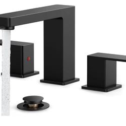 Black Bathroom Faucet 3 Hole, Matte Black Bathroom Sink Faucet 8 Inch Widespread, 2 Handle for Restroom Sink with Pop Up Drain, CUPC Supply Hose and S