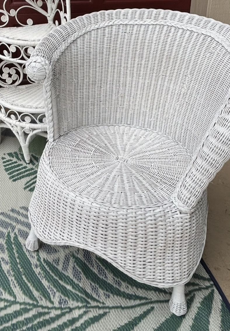 Wicker Rocking Chair, Ottoman And Side Chair